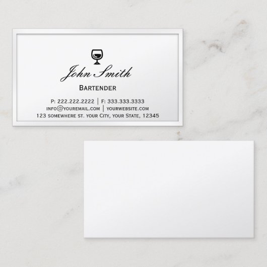 Bartender Elegant White Border Visitekaartje (Voorkant / Achterkant)