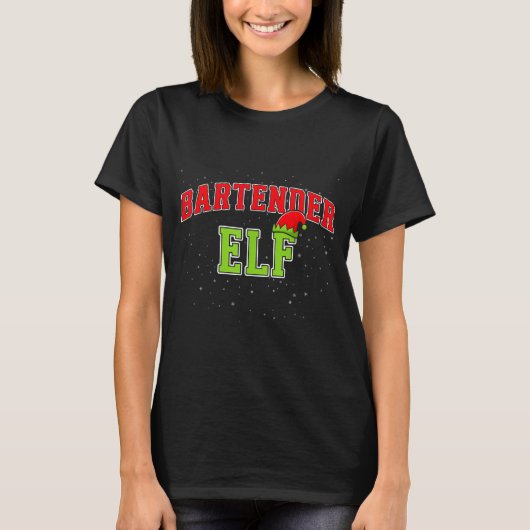 Bartender Elf Christmas Family Matching Group Xmas T-shirt (Voorkant)