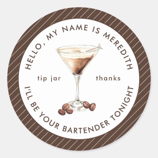 Bartender Espresso Martini Fooi-potje Ronde Sticker (Voorkant)