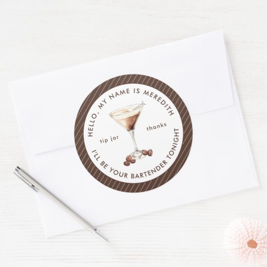 Bartender Espresso Martini Fooi-potje Ronde Sticker (Envelop)