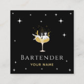 Bartender Glamoureuze Cocktail Funny Champagne Gir Vierkante Visitekaartje (Voorkant)