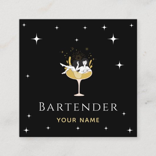 Bartender Glamoureuze Cocktail Funny Champagne Gir Vierkante Visitekaartje (Voorkant)
