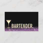 Bartender Gold Wine Glass Modern Zwart Paarse Visitekaartje (Voorkant)