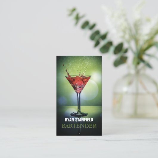 Bartender Green Bokeh Visitekaartje (Staand voorkant)