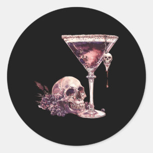 Bartender Halloween Martini Glas Schedel Mixologis Ronde Sticker