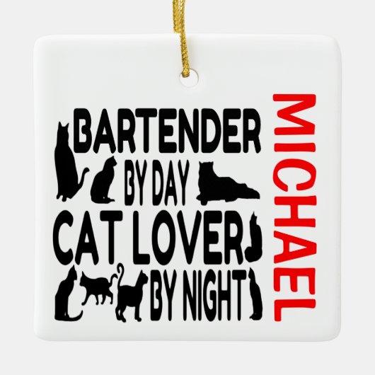 Bartender houdt van katten CUSTOM Keramisch Ornament (Voorkant)
