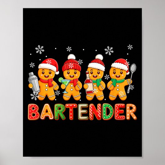 Bartender Job Group Santa Gingerbreads Xmas Cookie Poster (Voorkant)
