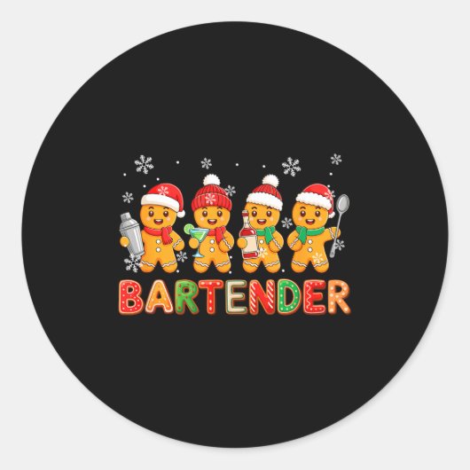 Bartender Job Group Santa Gingerbreads Xmas Cookie Ronde Sticker (Voorkant)