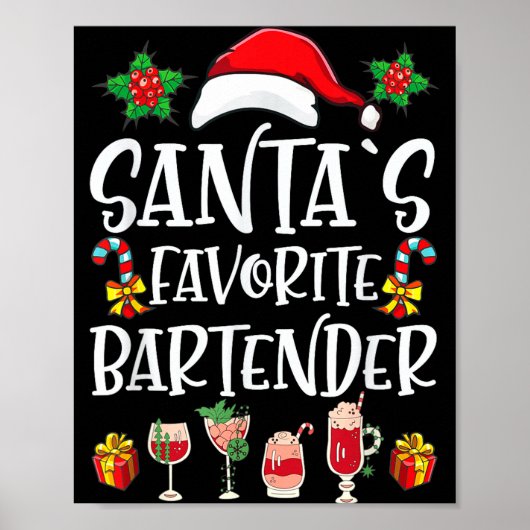 Bartender Kerstcadeau Kerstmannetje's Favoriete Ba Poster (Voorkant)