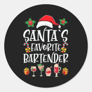 Bartender Kerstcadeau Kerstman's Favoriete Bartend Ronde Sticker