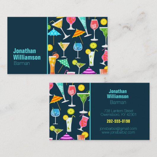Bartender Kleurrijk Cocktailpatroon Visitekaartje (Voorkant / Achterkant)