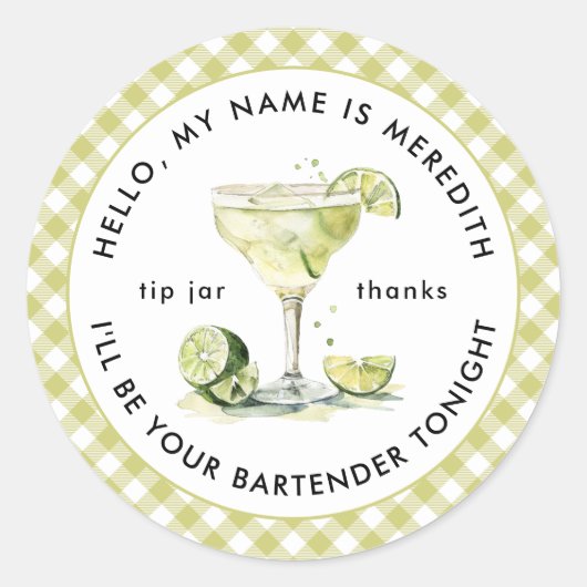 Bartender Margarita cocktail tip pot Ronde Sticker (Voorkant)