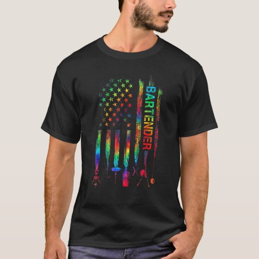 Bartender met Amerikaanse vlag Tie Dye Bartending T-shirt (Voorkant)