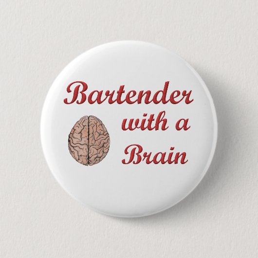 Bartender met een brein ronde button 5,7 cm (Voorkant)