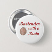 Bartender met een brein ronde button 5,7 cm (Voorkant /achterkant)
