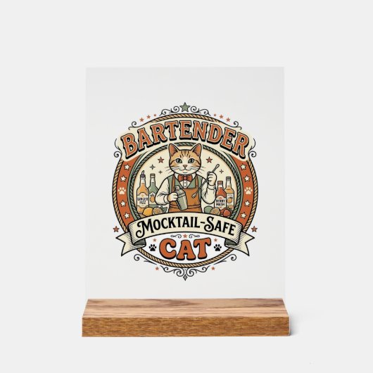 Bartender Mocktail-Veilige Kat Bartender Mocktail- Acryl Bord (Voorkant)