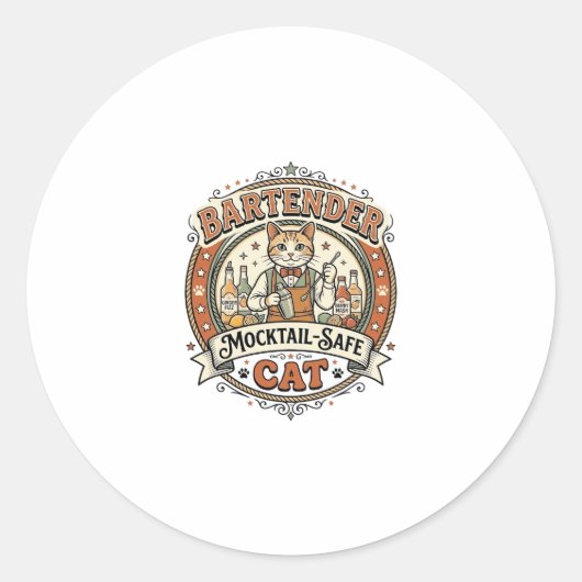 Bartender Mocktail-Veilige Kat Bartender Mocktail- Ronde Sticker (Voorkant)