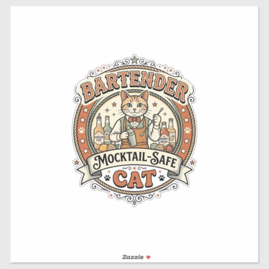 Bartender Mocktail-Veilige Kat Bartender Mocktail- Sticker (Vel)