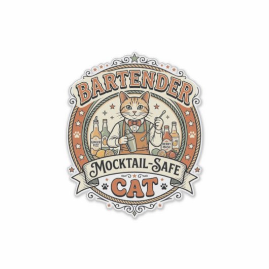 Bartender Mocktail-Veilige Kat Bartender Mocktail- Sticker (Voorkant)