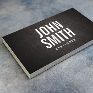 Bartender Modern Bold Text Classy Leather Visitekaartje