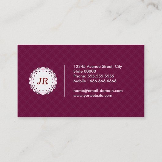 Bartender - Modern Monogram Paars Visitekaartje (Achterkant)