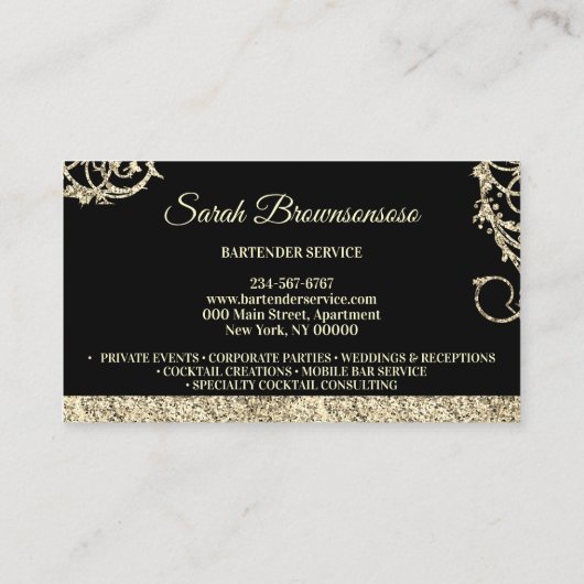 Bartender mousserend goud bedrukt visitekaartje (Achterkant)