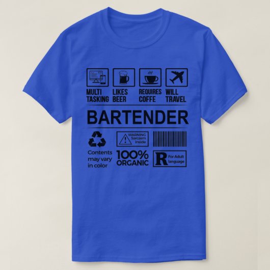 Bartender MultiTasking Certified Job Cadeft Item J T-shirt (Design voorkant)