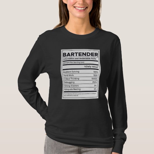 Bartender Nutrition Information T-shirt (Voorkant)