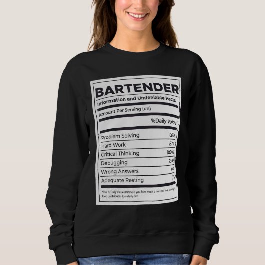 Bartender Nutrition Information Trui (Voorkant)