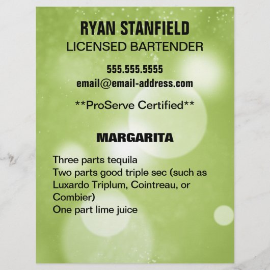 Bartender Promotieblad met Drink Ingrediënten Flyer (Achterkant)