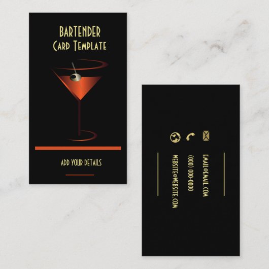 Bartender Red Metallic Cocktail Visitekaartje (Voorkant / Achterkant)