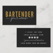 Bartender  Retro Typografie Handtekening Naam Visitekaartje (Voorkant / Achterkant)
