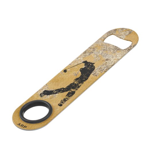 *~* Bartender Rough Gold en Tan Textured Golfer Speed Flessenopener (Voorkant Gekanteld)