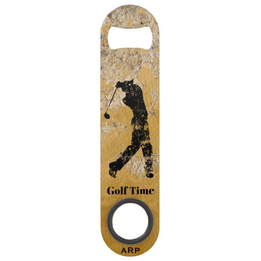 *~* Bartender Rough Gold en Tan Textured Golfer Speed Flessenopener (Achterkant)