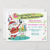 Bartender Santa Retro Kerstfeest Uitnodigingen (Voorkant)