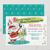 Bartender Santa Retro Kerstfeest Uitnodigingen (Voorkant / Achterkant)