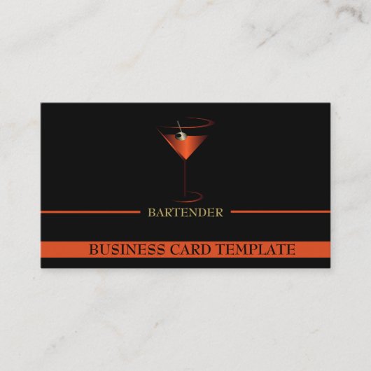 Bartender Sjabloon Red Martini Logo Bartender Visitekaartje (Voorkant)