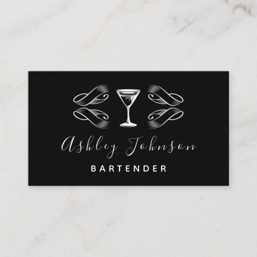 Bartender Sommelier Martini Glass Zwart & Wit Visitekaartje (Voorkant)