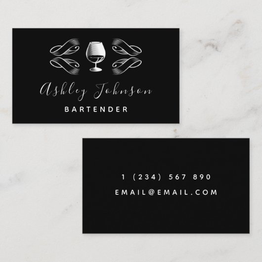 Bartender Sommelier Tropische Cocktail Zwart & Wit Visitekaartje (Voorkant / Achterkant)
