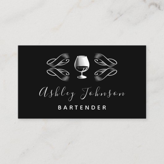 Bartender Sommelier Tropische Cocktail Zwart & Wit Visitekaartje (Voorkant)
