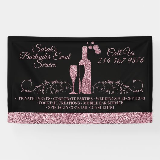 Bartender sprankelend roze Zwart Spandoek (Horizontaal)