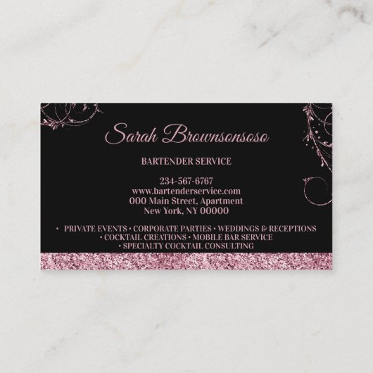 Bartender sprankelend roze Zwart Visitekaartje (Achterkant)