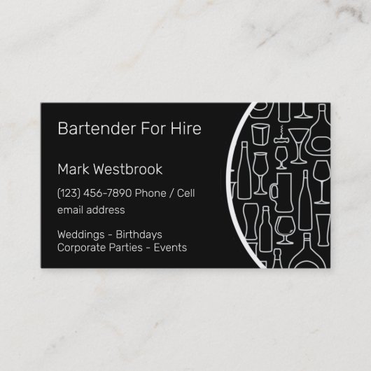 Bartender te huur modern visitekaartje (Voorkant)