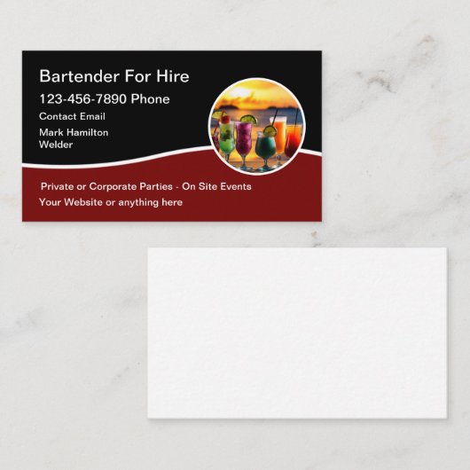 Bartender Te Huur Moderne Koele Visitekaartjes (Voorkant / Achterkant)