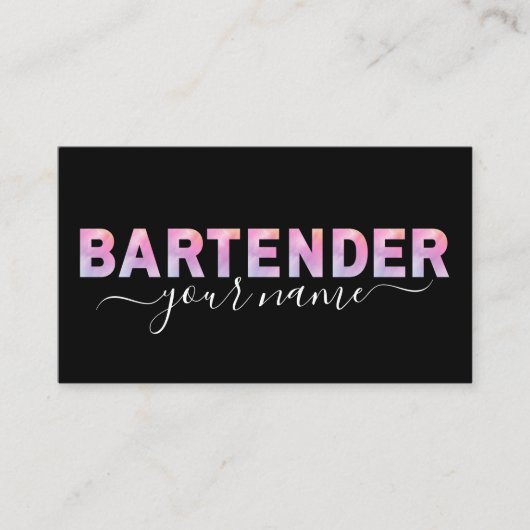 Bartender Typografie Handtekening Kalligrafie Zwar Visitekaartje (Voorkant)