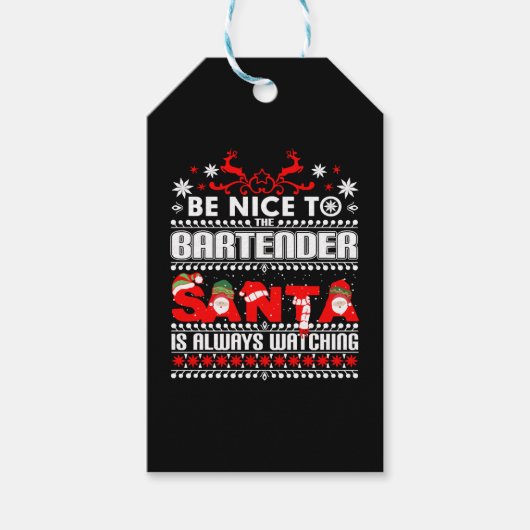 Bartender Ugly KerstSweater Gift Funny Barten Cadeaulabel (Voorkant)