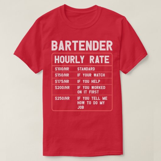 Bartender uurtarief t-shirt (Design voorkant)
