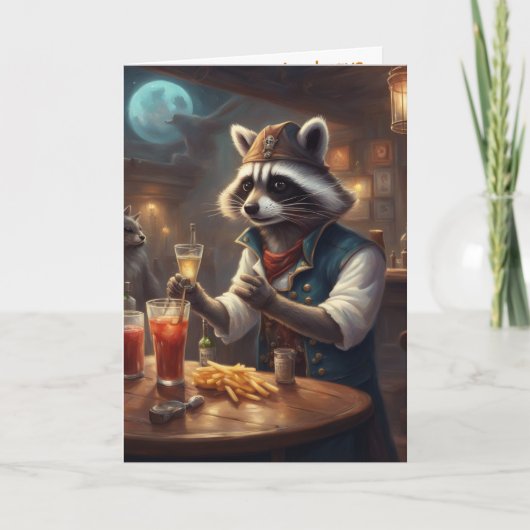 Bartender verjaardag grappige whimische wasbeer kaart (Voorkant)