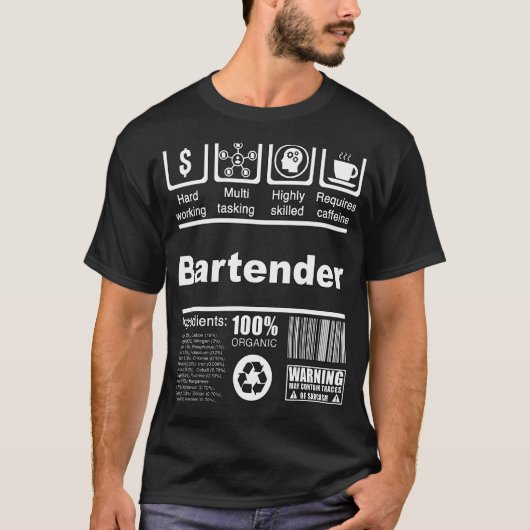 Bartender voedingswaarde-effecten voor Bartenders T-shirt (Voorkant)