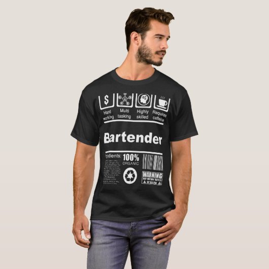 Bartender voedingswaarde-effecten voor Bartenders T-shirt (Voorkant volledig)